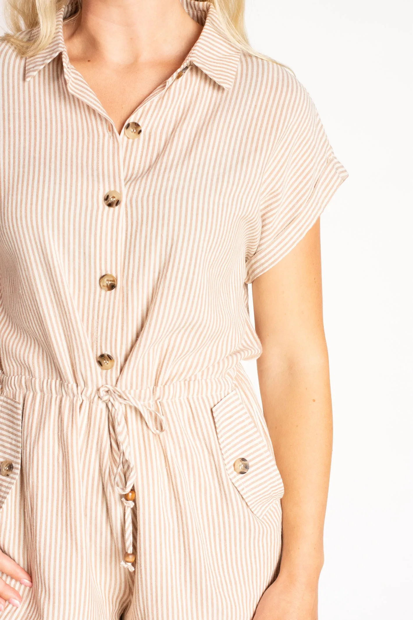 Neutral Beauty Striped Dolman Sleeve Romper