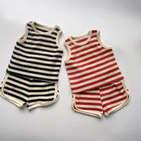 Striped Breathable Vest & Shorts Set