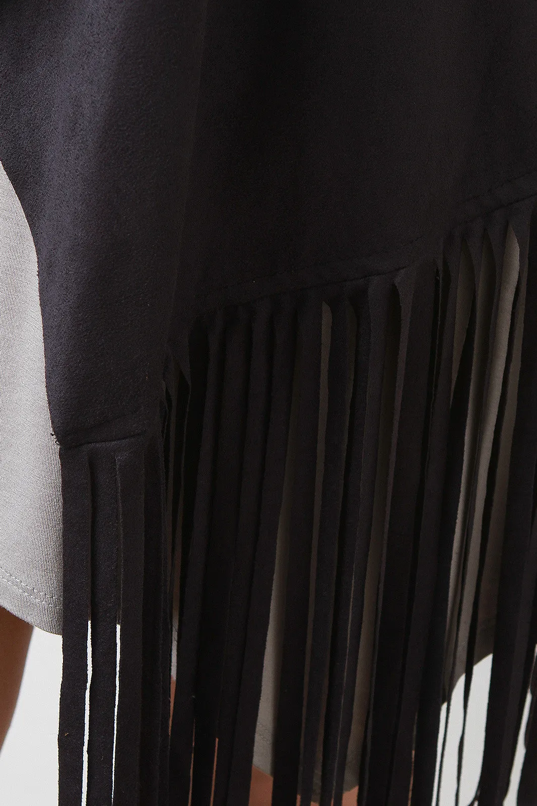 Suede Draping Open Front Fringe Vest