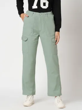 Women Mint Green High Rise Cargo